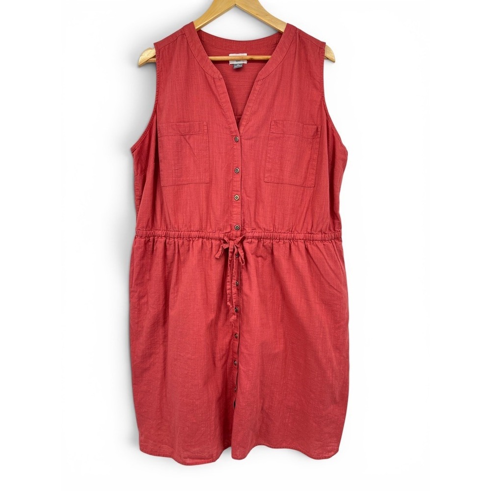 Old Navy Womens 2X Plus Red Cotton Sleeveless Button Front Drawstring Dress - Picture 1 of 6
